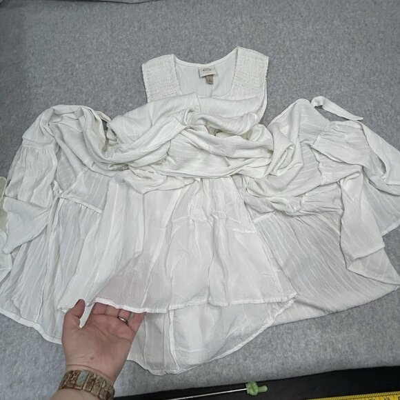 KNOX ROSE Maxi Dress S White Faux Wrap Tiered Seersucker Beachcore Resort - Picture 11 of 13